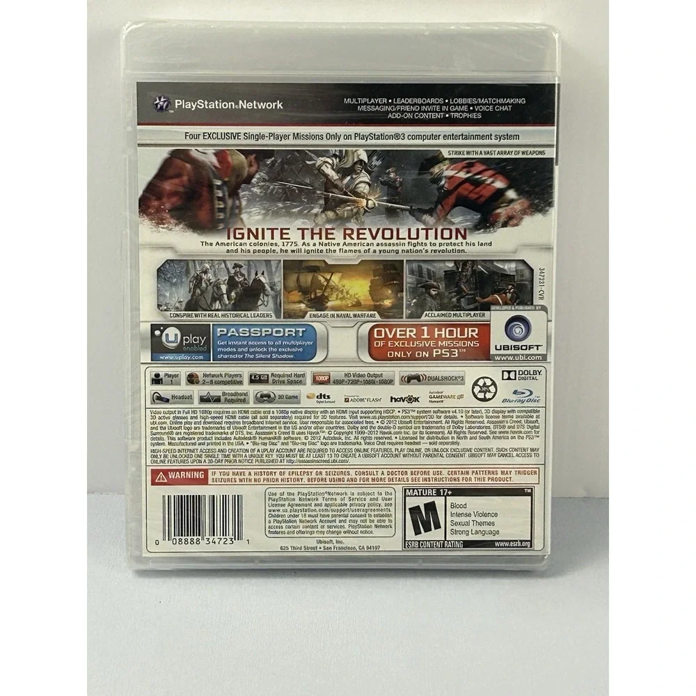 Assassin's Creed III PS3 New Sealed Ubisoft Action Adventure Game 3D Compatible